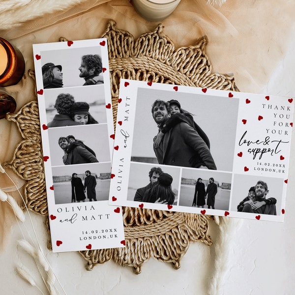 Modèle de bande pour photomaton coeur rouge | Superposition de photomaton de mariage | Cadre pour photomaton | Bande photo « Save The Date » | Cadeau Saint-Valentin