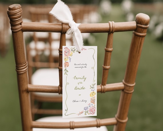Whimsical Floral Reserved Chair Tag: Hand-Drawn Garden Party Seat Sign (Digital Download)