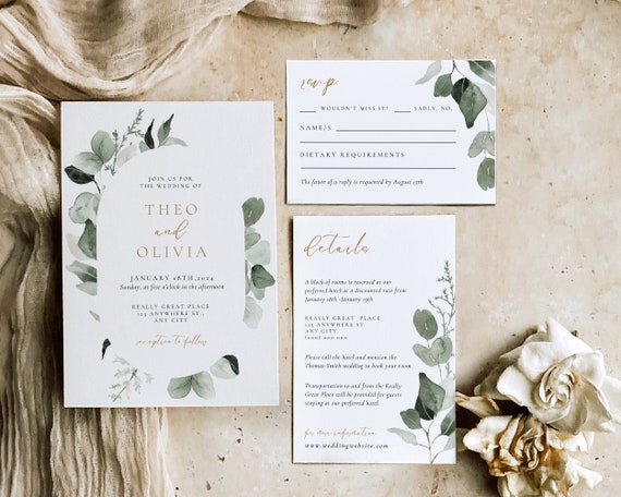 Eucalyptus Wedding Invitation Template: Greenery Wreath (Digital Download)
