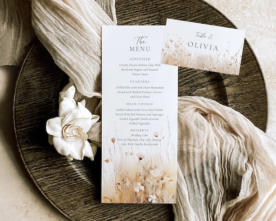 Wildflower Wedding Menu And Place Card: Boho Floral (Digital Download)