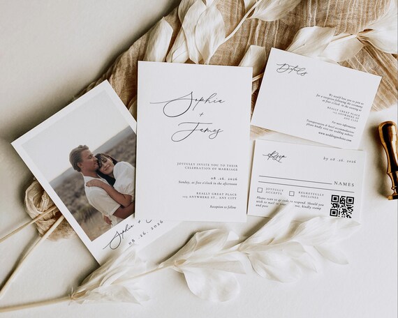 Minimalist Wedding Invitation Template: Modern Elegant Invite Suite (Instant Download)