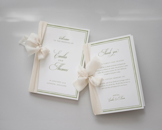 Green Watercolor Wedding Program Template: Elegant Classic Ceremony Booklet (Digital Download)