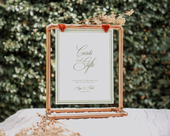 Green Watercolor Cards and Gifts Wedding Sign: Elegant Classic Reception Decor (Digital Download)
