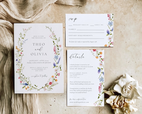 Spring Floral Wedding Invitation Template: Colorful Wildflowers (Digital Download)