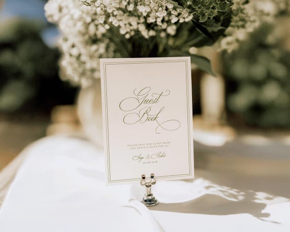 Sage Green Guest Book Wedding Sign: Elegant Reception Decor (Digital Download)