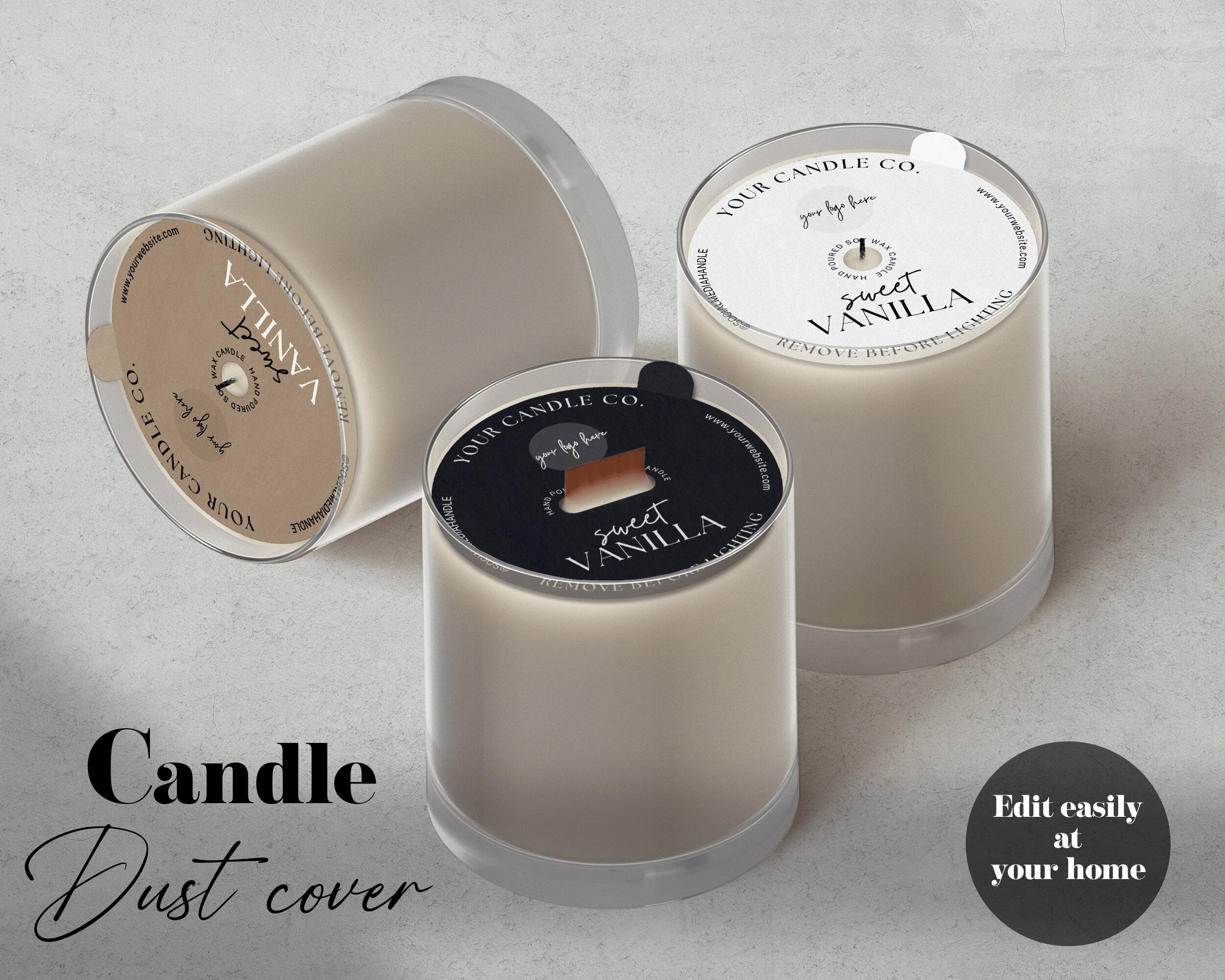 Candle Dust Covers Template, Editable Dust Cover Design, Candle Cover Dust  Lid Design, Candle Packaging for Candle Business, Candle Label 