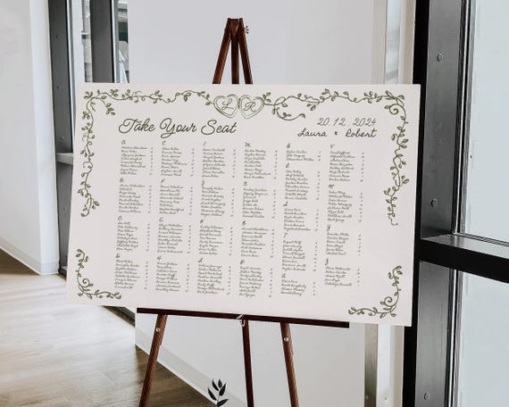 Hand Drawn Wedding Seating Chart: Italian Mediterranean Design (Digital Download)