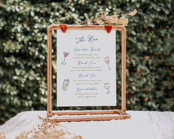 Hand-Drawn Wedding Bar Menu Template: Scribble Illustrations Drinks Sign (Digital Download)