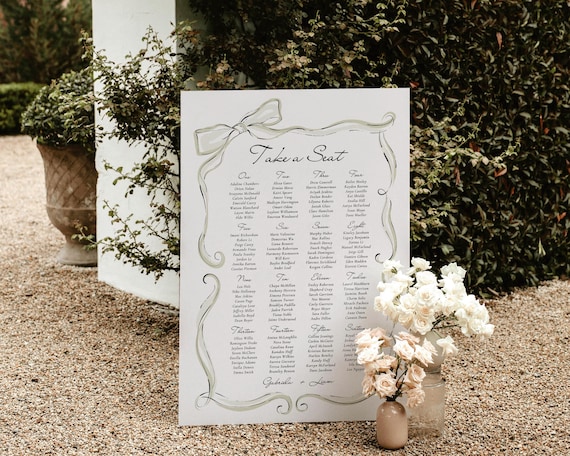 Curvy Bow Wedding Seating Chart: Hand-Drawn Illustration (Digital Download)