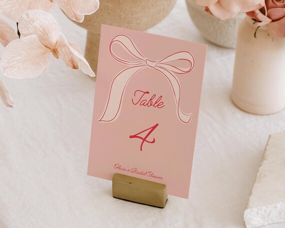 Pink Bow Bridal Shower Table Number: Coquette Sign (Digital Download)