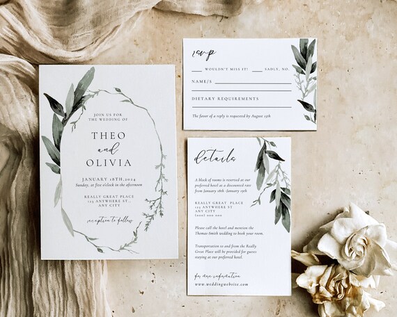 Greenery Wedding Invitation Template: Eucalyptus Suite (Digital Download)