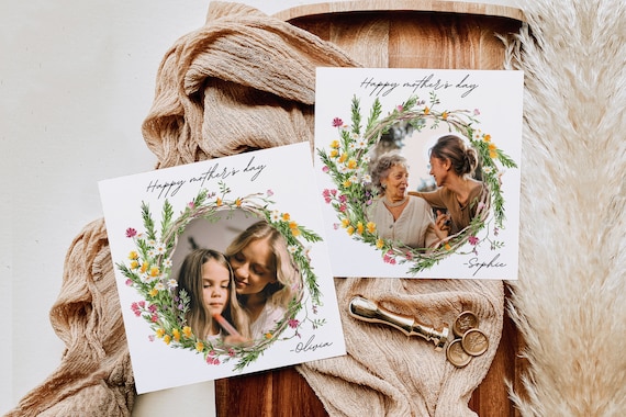 Floral Photo Mother's Day Card: Printable, Editable in Canva (Digital Download)
