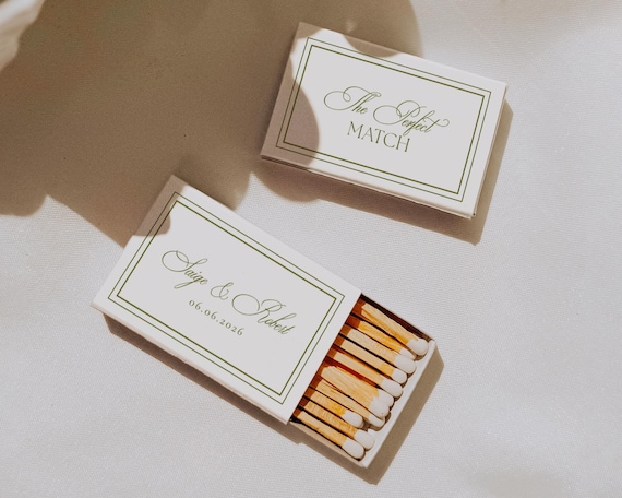 Sage Green Wedding Matchbox Template: Personalized Favor (Digital Download)