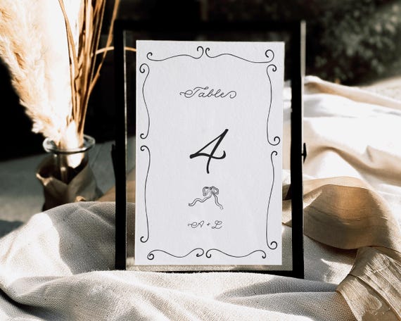 Hand-Drawn Wedding Table Number: Whimsical, French Style (Digital Download)
