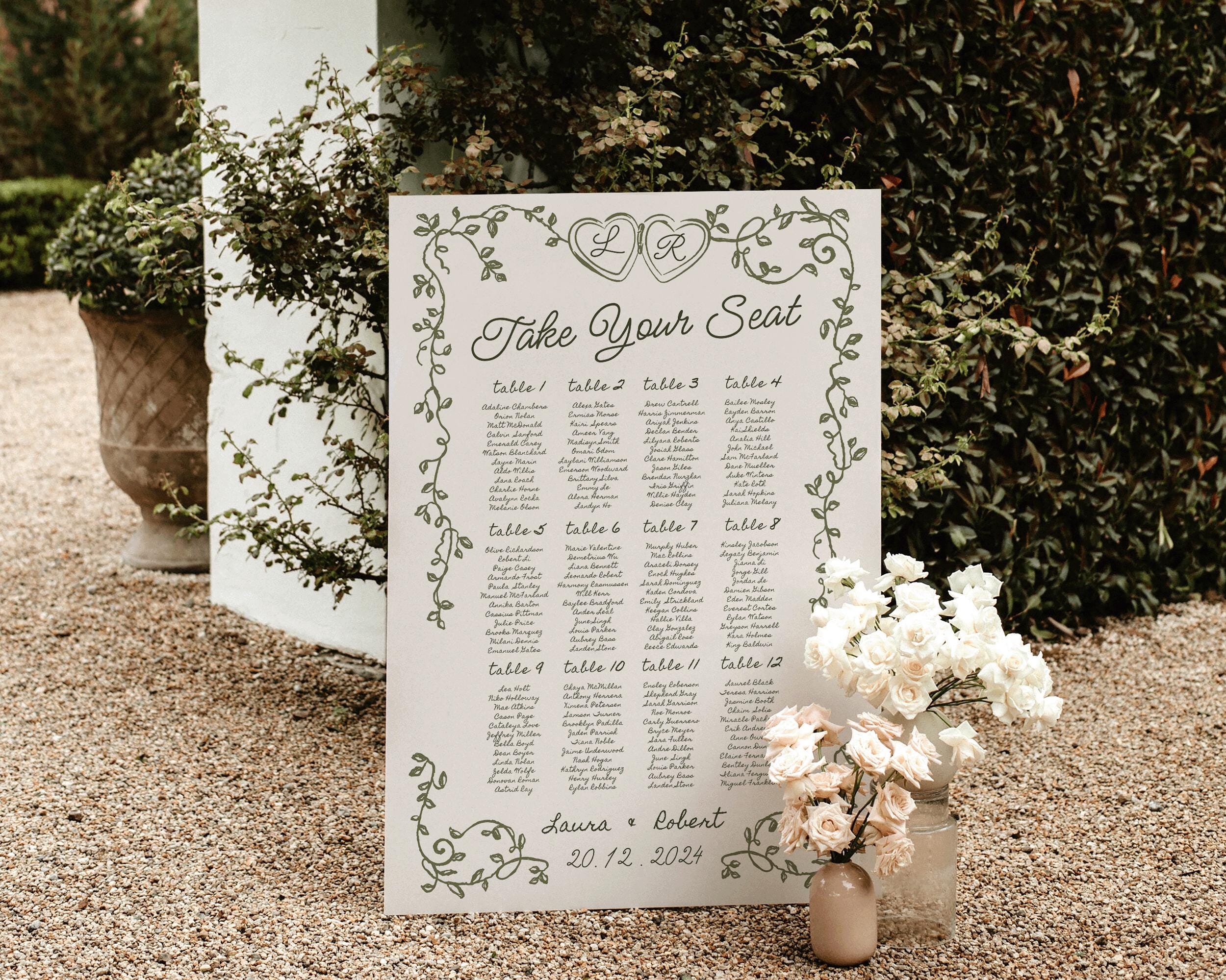 Hand Drawn Wedding Seating Chart | Whimsical Seating Chart | Table Seating | Wedding Table Plan | Italian Mediterranean | Italian Wedding