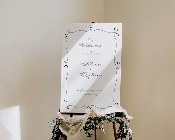 Hand Drawn Wedding Welcome Sign: Whimsical, French Style (Digital Download)