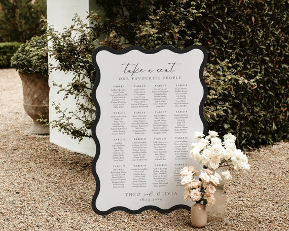 Wavy Wedding Seating Chart Template: Modern Ripple Design (Digital Download)