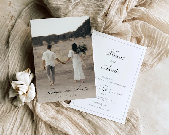 Old Money Photo Wedding Invitation Template: Timeless Design (Digital Download)