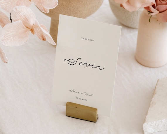 Minimalist Wedding Table Number: Cursive Font (Digital Download)