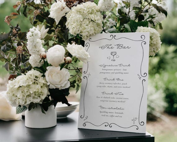 Whimsical Wedding Bar Menu Template: Hand-Drawn Drinks Sign (Digital Download)