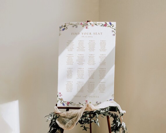 Floral Wedding Seating Chart Template: Colorful Wildflowers (Digital Download)