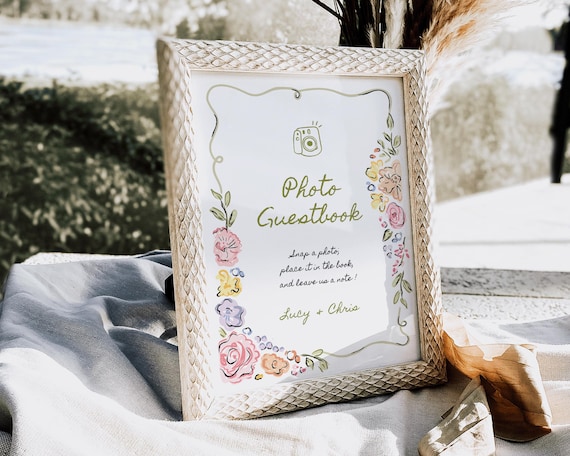 Whimsical Floral Polaroid Guestbook Sign: Garden Party Photo Guest Book (Digital Download)