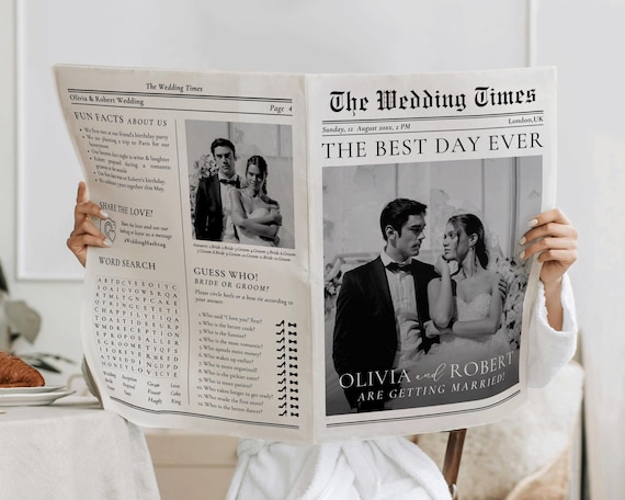 Wedding Newspaper Template With Photo: Editable Ceremony Program (Digital Download)