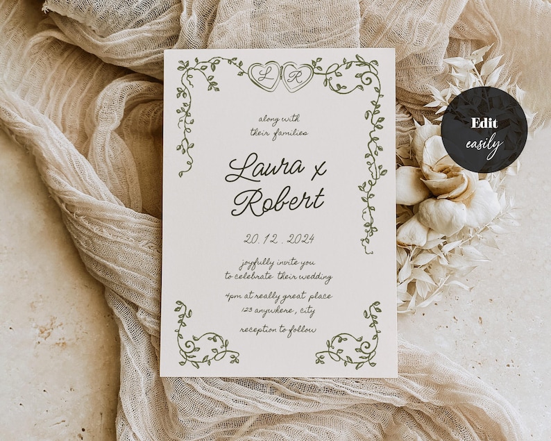 Plantilla de invitación de boda italiana dibujada a mano: Diseño mediterráneo (Descarga digital) imagen 3