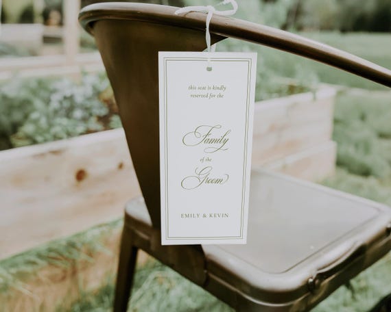 Sage Green Wedding Reserved Chair Tag: Seat Sign Template (Digital Download)