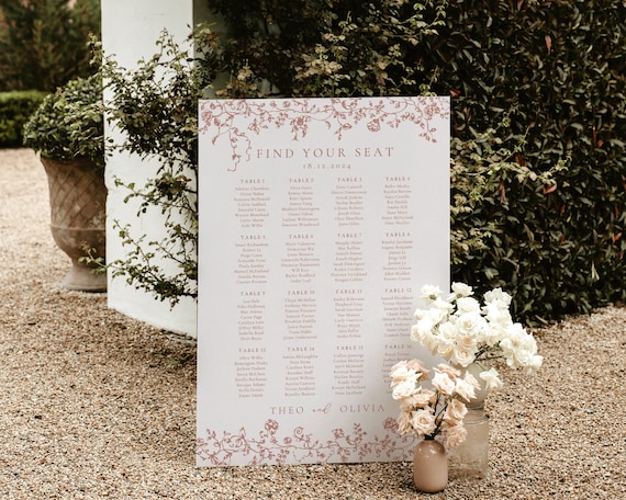 Dusty Pink Floral Wedding Seating Chart: Toile De Jouy (Digital Download)