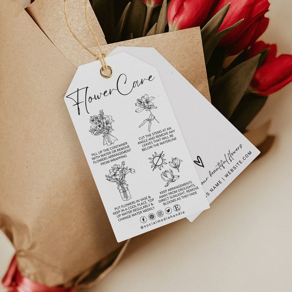 Editable Flower Care Hangtag | Flower Plant Care Card | Fresh Flowers Care Instructions | Flower Tag | Flower Enclosure Card | Florist Care