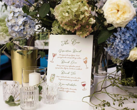 Hand-Drawn Wedding Bar Menu: Scribble Illustrations Drinks Sign (Digital Download)