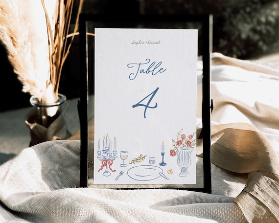 Hand-Drawn Wedding Table Number: Scribble Illustrations Sign (Digital Download)