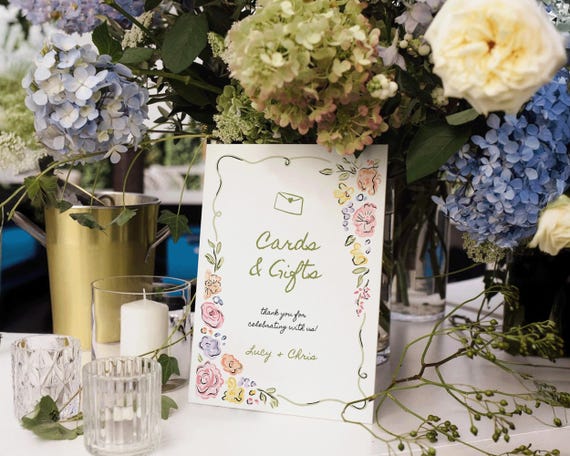 Whimsical Floral Cards and Gifts Sign: Hand-Drawn Garden Party Decor (Digital Download)