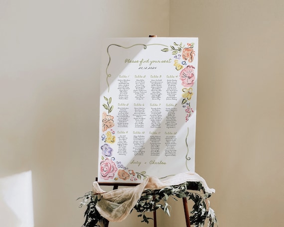Whimsical Floral Wedding Seating Chart: Hand-Drawn Garden Party (Digital Download)