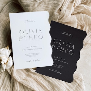 Side Wave Wedding Invitation Template | Wavy Wedding Invitation | Minimal Wedding Invitation Set | Ripple Invite | Scalloped Edge Invite