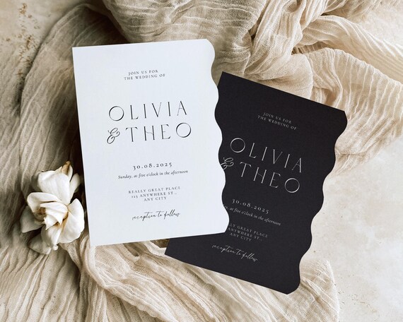Wavy Wedding Invitation Template: Minimalist Ripple Design (Digital Download)