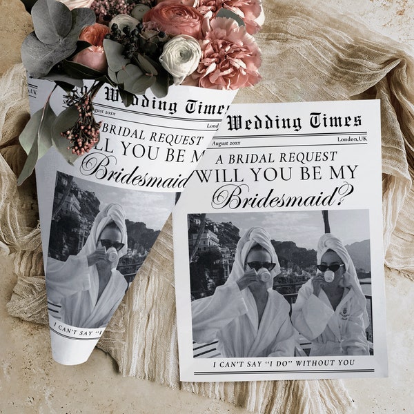 Unique Bridesmaid Newspaper Proposal Template | Bridesmaid Proposal | Editable Bridesmaid Newspaper | Bridesmaid Flower Bouquet Wrap | Canva