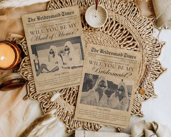 Vintage Bridesmaid Proposal Newspaper Template: Maid of Honor Card (Digital Download)