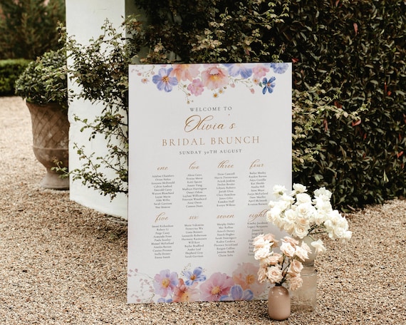 Wildflower Bridal Brunch Seating Chart: Floral Sign (Digital Download)