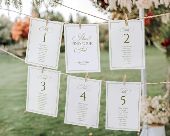 Sage Green Wedding Table Plan Template: Seating Chart Card (Digital Download)