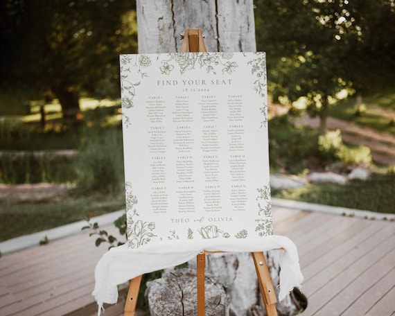 Green Floral Wedding Seating Chart: Toile De Jouy (Digital Download)