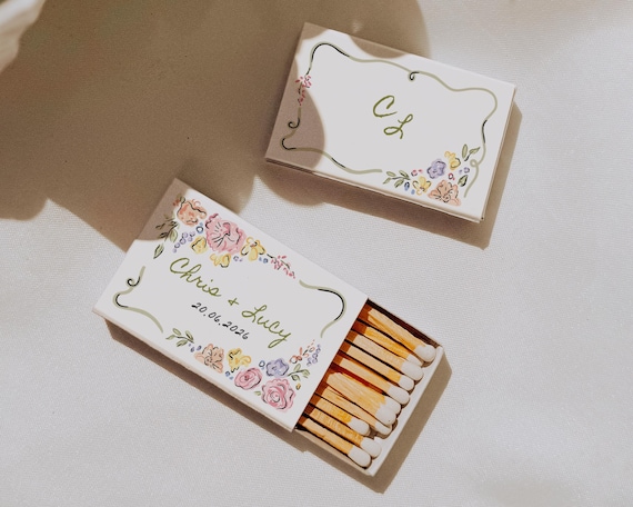 Whimsical Floral Wedding Matchbox: Hand-Drawn Garden Party Favor (Digital Download)
