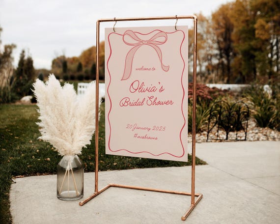 Pink Bow Bridal Shower Welcome Sign Template: Coquette (Digital Download)