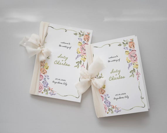 Whimsical Floral Wedding Program Template: Hand-Drawn Garden Party Booklet (Digital Download)