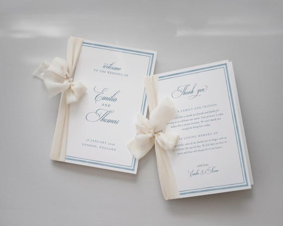 Blue Watercolor Wedding Program Template: Elegant Classic Ceremony Booklet (Digital Download)