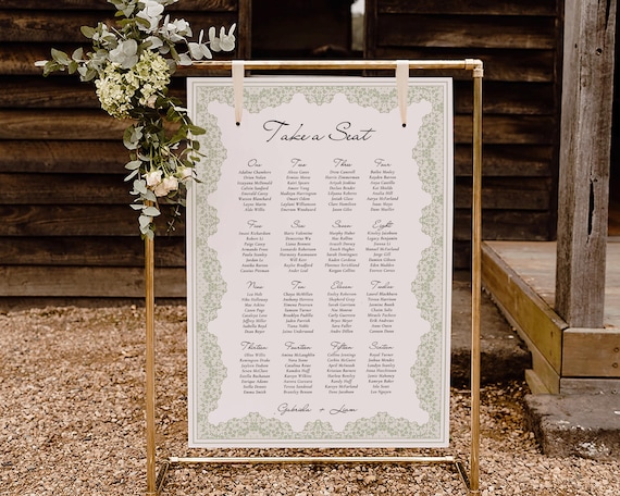 Vintage Lace Frame Wedding Seating Chart: Green Floral Sign (Digital Download)