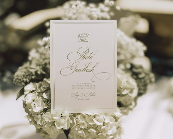 Sage Green Polaroid Guest Book Sign: Wedding Photo Guestbook Template (Digital Download)