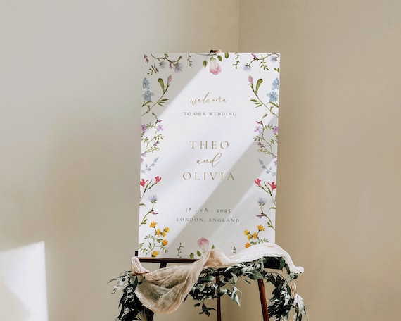 Wildflower Wedding Welcome Sign: Colorful Floral Sign (Digital Download)