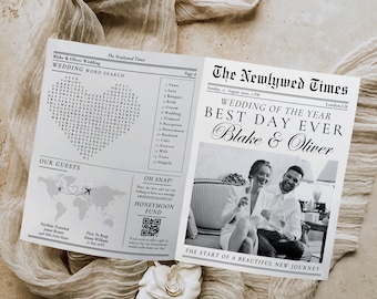 Editable Wedding Newspaper Program | Wedding Newspaper Program | Wedding Timeline | Newspaper Program Template | Fun Wedding Infographic